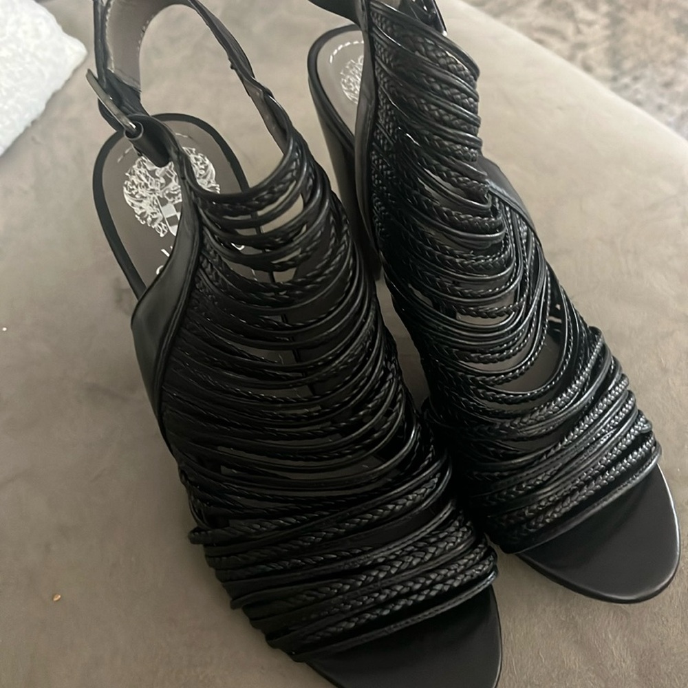 Vince Camuto Black Strappy Braided Slingback Heels